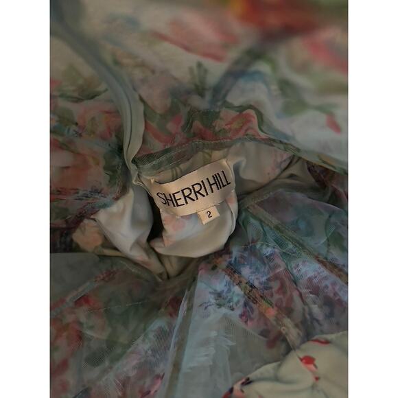 Sherri Hill Light Blue Tulle Floral Printed Prom/Pageant Dress - Picture 10 of 11